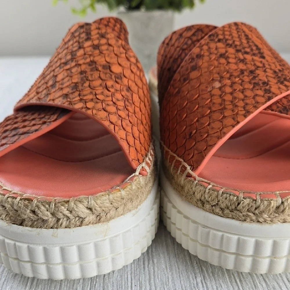 Franco Sarto Birch Orange Snakeskin Leather Espadrille Platform Sandals Mens 8M